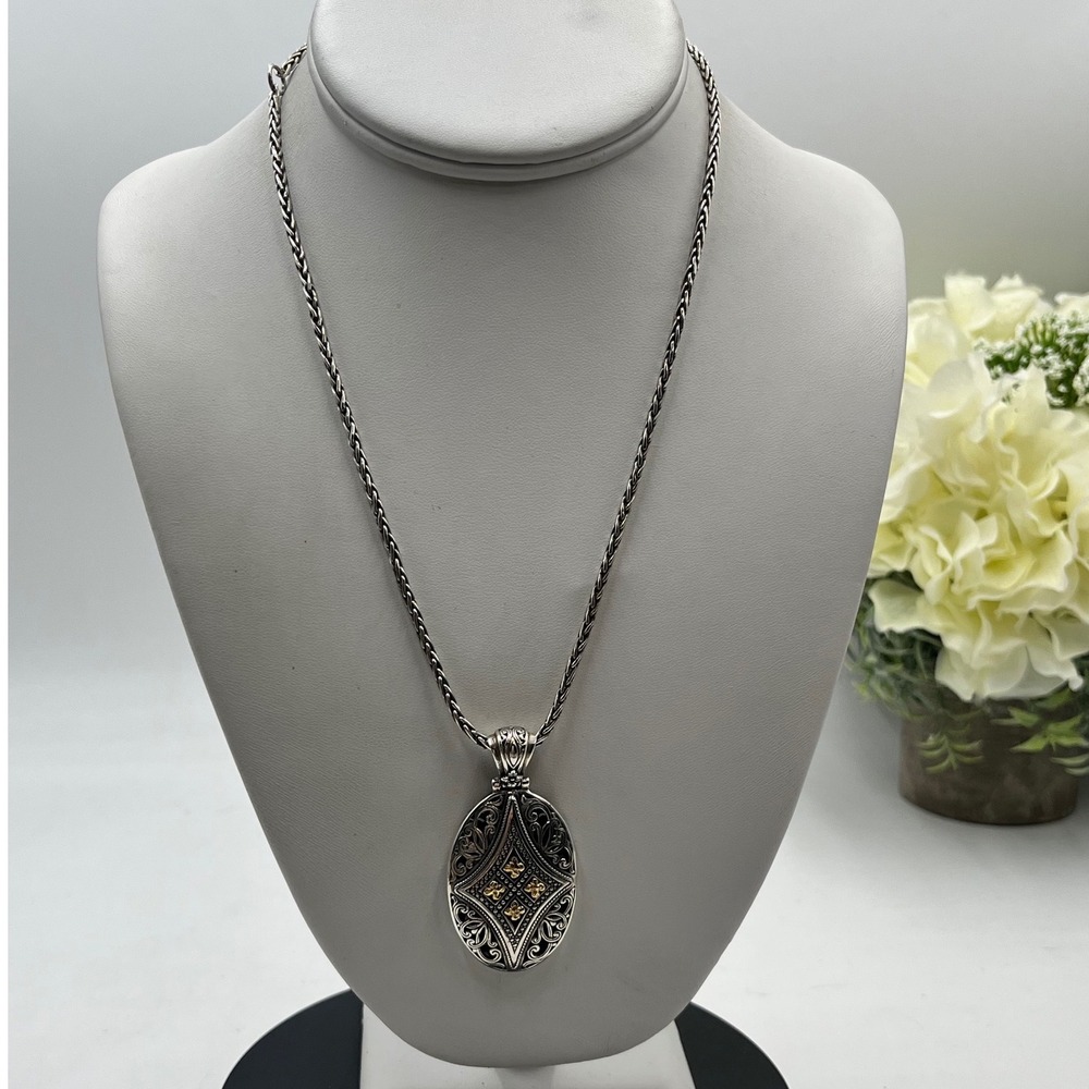 Phillip Gavriel Filigree Pendant Necklace Designer 18k Gold & .925
Silver 18"